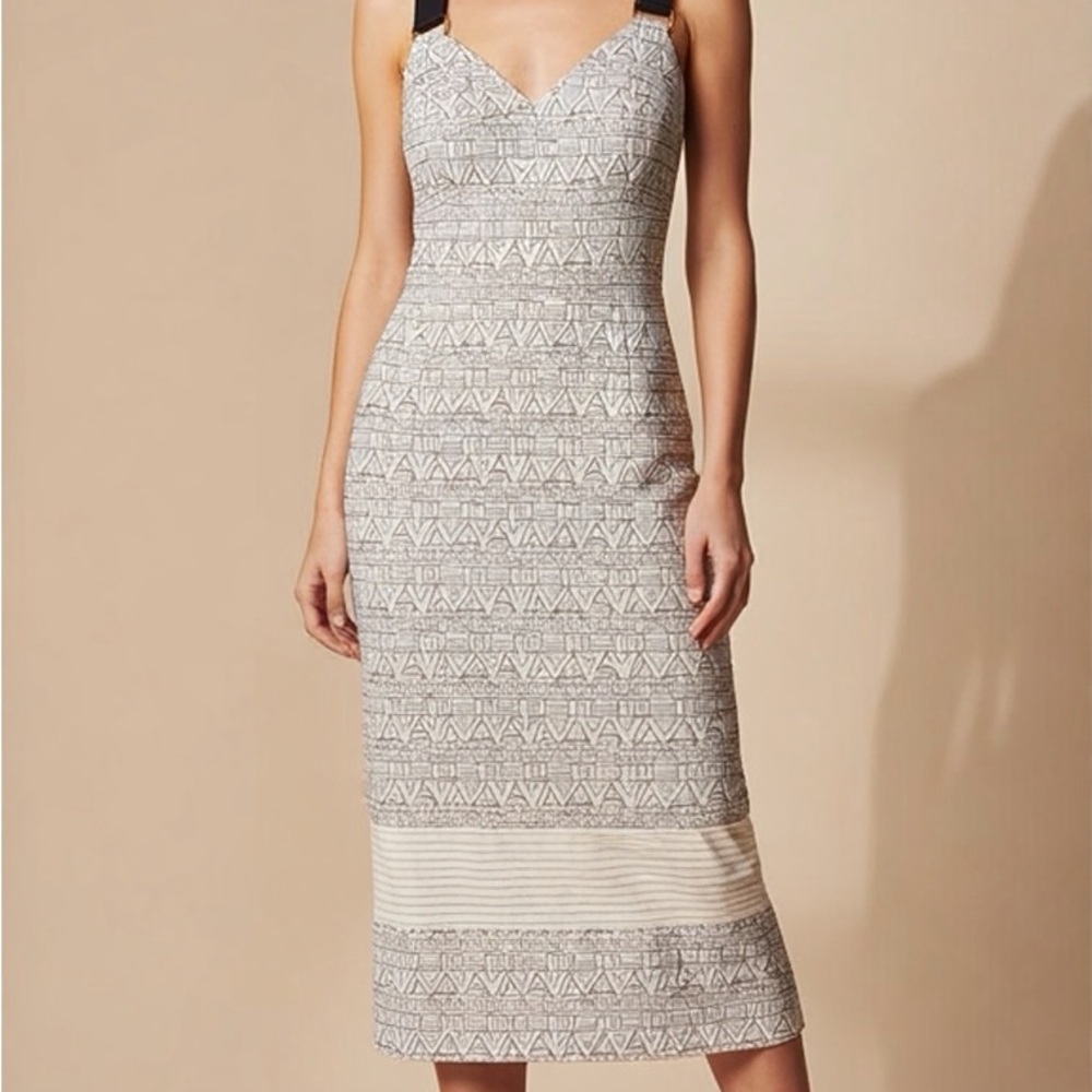 RACHEL Rachel Roy Geometric Gray Midi Dress